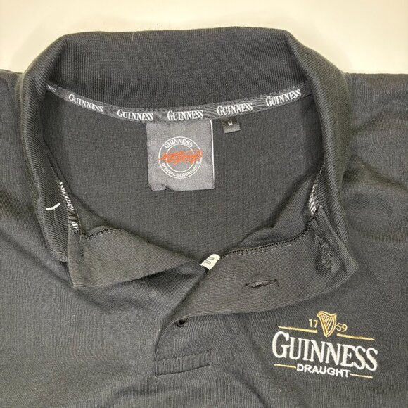 Guinness Draught Embroidered Mens Striped‎ Golf Polo Shirt Sz Medium Black White - Picture 2 of 7